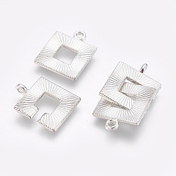 Платина Сплав блокировки застежками, квадратный, платина, 19x15x1.5 мм, отверстие : 1~1.5 мм