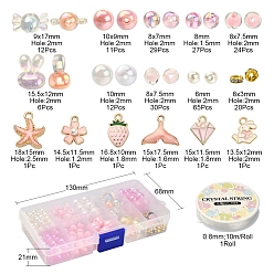Pink DIY Cute Stretch Bracelet Making Kit, Including Imitation Pearl & Candy Acrylic Beads, Rabbit & Sakura & Strawberry & Whale Tail & Diamond Alloy Enamel Pendants, Pink, 6mm, Hole: 2mm