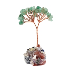 Зеленый Авантюрин Украшения из натуральной смешанной крошки драгоценных камней «Древо жизни», медная проволока фэн-шуй энергетический камень подарок для домашнего офиса украшение рабочего стола, 60 мм