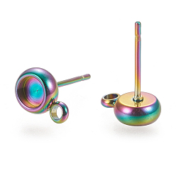 Rainbow Color Ионное покрытие (ip) 304 детали серьги-гвоздики из нержавеющей стали, плоско-круглые, Радуга цветов, 13x10.5 мм, отверстие : 1.6 мм, штифты : 0.7 мм, лоток : 8 мм