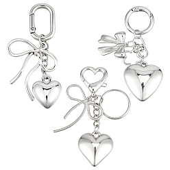 Платина 3шт 3 стили сплава брелоки, сердце с бантом, платина, 75~86.5 мм, 1 шт / стиль