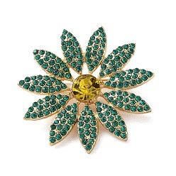 Изумруд Брошь в виде цветка со стразами, булавки из сплава для лацканов одежды рюкзака, золотые, изумруд, 40 мм