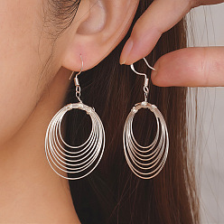 Platinum Multi-Layer Circle Wire Oval Brass Dangle Earrings, Platinum, 56x33mm