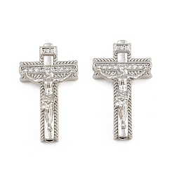 Platino Colgantes de latón con microengaste de circonitas cúbicas transparentes para Pascua, amuletos de crucifijo, sin plomo y cadmio, Platino, 24x14x4.5 mm, agujero: 1.4 mm