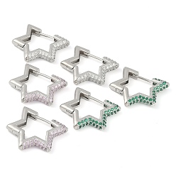 (52) Непрозрачная лаванда Серьги-кольца со звездой из латуни с микропаве из кубического циркония, долговечный, без свинца и без кадмия, реальный 18 k позолоченный, разноцветные, 20x4 мм