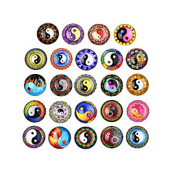 Mixed Color Glass Cabochons, Half Round with Yin Yang Pattern, Mixed Color, 25x7.5mm, 24pcs/set