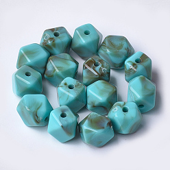 Темно-бирюзовый Акриловые бусины, Стиль имитация драгоценных камней, многоугольник, темные бирюзовый, 11.5x10x10 мм, Отверстие : 2 мм , около 428 шт / 500 г