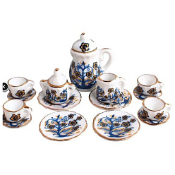Dark Blue Mini Ceramics Tea Set, including Teapots, Teacups, Dishes, for Dollhouse Accessories, Pretending Prop Decorations, Dark Blue, 15~40x15~28mm