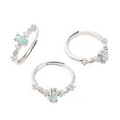 Амазонит Регулируемые кольца из натурального амазонита «конский глаз», латунное кольцо с прозрачным цирконием для женщин, долговечный, без свинца и без кадмия, платина, внутренний диаметр: 19 мм
