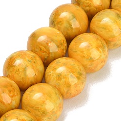 Gold Backen Farbe Glasperlen Stränge, Runde, Imitationskeramik, Gold, 14 mm, Bohrung: 1 mm, ca. 30 Stk. / Strang, 15.31~15.39'' (38.9~39.1 cm)
