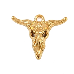 Золотой 304 подвески из нержавеющей стали, амулеты в виде черепа крупного рогатого скота, золотые, 19x23x4 мм, отверстие : 1.6 мм