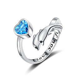 Светло-Голубой Кольца для женщин с кристаллами и стразами, дельфин и сердце, Небесно-голубой, размер США 8 (18.1 мм)