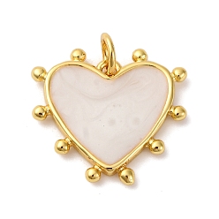 Белый Латунь эмаль подвески, сердце прелести, с прыжковых колец, стойки покрытие, долговечный, без кадмия и без свинца, реальный 18 k позолоченный, белые, 17x18x2 мм, отверстие : 3 мм