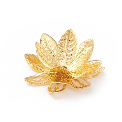 Golden Electroplated Iron Bead Cap, Flower, Multi-Petal, Golden, 28x13mm, Hole: 1mm