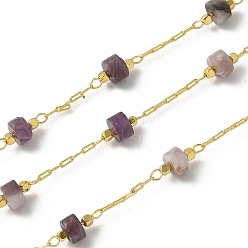 Аметист Латунные цепные цепи, с природными аметист бисера, ионное покрытие (ip), пайки, реальный 18 k позолоченный, с катушкой, 10.5x4.5 мм, 10 м / рулон