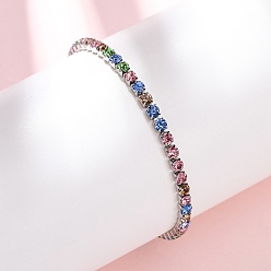 Разноцветный 304 браслеты-цепочки из нержавеющей стали со стразами для женщин, квадратный, цвет нержавеющей стали, красочный, 7-1/8 дюйм (18 см)