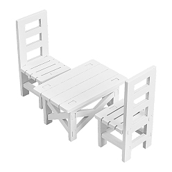 White Tables and Chairs Wood Miniature Ornaments, Micro Landscape Home Dollhouse Accessories, Pretending Prop Decorations, White, 58.5x90x50mm