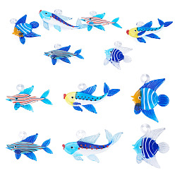 Blue Handmade Lampwork Pendants, Fish Charms, Blue, 31~47x36~71x11.5~17.5mm, Hole: 4.5~5.5x3.5~4.5mm, 1pc/style