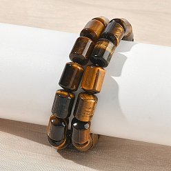 Тигровый глаз Колонна натуральный тигровый глаз бусины эластичные браслеты для женщин мужчин, внутренний диаметр: 2.17 дюйм (5.5 см)