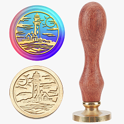 Lighthouse Набор сургучной печати, печать сургучом твердой латунной головки, деревянная ручка ретро латунный штамп комплект съемный, для конвертов приглашений, подарочная карта, маяк, 83x22 мм, штампы: 25x14.5 мм