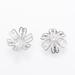 Stainless Steel Color Tarnish Resistant 304 Stainless Steel Fancy Bead Caps, 6-Petal Flower, Stainless Steel Color, 15x14x4mm, Hole: 1mm