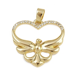Прозрачный Латунные микро проложить кубического циркония подвески, сердце с лебедем, без кадмия и без свинца, реальный 18 k позолоченный, прозрачные, 23x24x3 мм, отверстие : 2.5x4.5 мм