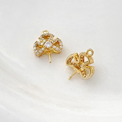 Золотой Латунь с дужками из кубического циркония, находка в стиле барокко, лист, золотые, 11x10 мм