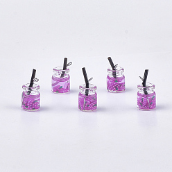 Средняя Орхидея Стеклянные подвески для бутылок, со смолой и полимерной глиной, пластиковые и железные находки, сок, платина, средне орхидеи, 18~23x11~14x11 мм, отверстие : 1.8 мм