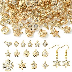 Light Gold 150 шт. 15 стили стойки железные подвески, с кристально горный хрусталь, без кадмия, без никеля и без свинца, разнообразные, золотой свет, 13~26.5x9.5~22x4.5~7.5 мм, отверстие : 1~1.6 мм, 10 шт / стиль