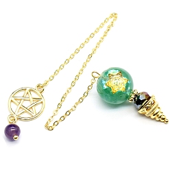 Зеленый Авантюрин Натуральный зеленый авантюрин, маятник для засева, большие подвески, неокрашенными, с позолоченными металлическими находками, конус очарование, 220 мм