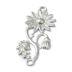 Нержавеющая Сталь Цвет Не тускнеют 304 соединители из нержавеющей стали, подсолнечник, цвет нержавеющей стали, 39x16x1.7 мм, отверстие : 2 мм