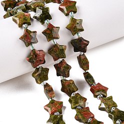 Унакит Природные Unakite бисер нитей, с бисером, граненые звезды, 9~11x9~11x4~4.5 мм, отверстие : 1 мм, около 16 шт / нитка, 0.7~7.28'' (17.5~18.5 см), бусины : 3 мм диаметром, толщиной 2 мм , отверстие : 0.7~0.9 мм