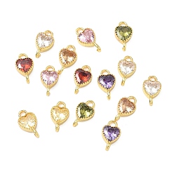 (52) Непрозрачная лаванда Шармы-соединители из латуни с паве из кубического циркония, сердечные ссылки, реальный 18 k позолоченный, разноцветные, 11x6x3 мм, отверстие : 1.6 мм