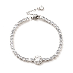 Platinum Rack Plating Alloy Rhinestone Link Bracelets for Women, Flat Round, Platinum, 6-1/2 inch(16.5~16.6cm)