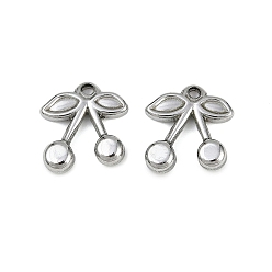 Нержавеющая Сталь Цвет 304 подвески из нержавеющей стали, вишневое очарование, анти-тускнение, цвет нержавеющей стали, 15x14.5x4 мм, отверстие : 1.8 мм