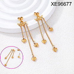 Сердце 304 Серьги из нержавеющей стали, реальный 18 k позолоченный, сердце, 55x12 мм