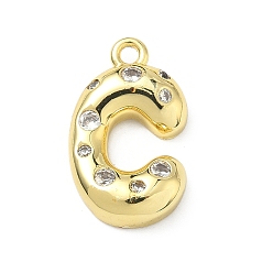 Letter C Латунные микропаве прозрачные подвески с фианитом, без кадмия и без свинца, долговечный, стойки покрытие, реальный 18 k позолоченный, буква С, 21.5x13x5 мм, отверстие : 1.6 мм