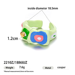 Pale Green Brass Enamel Cuff Open Rings, Nuggets, Pale Green, US Size 8 1/2(18.5mm)