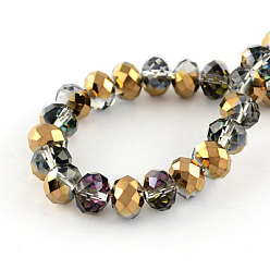 Разноцветный Гальванические стеклянные бусины, половину покрытия, граненые, рондель, красочный, 8x6 мм, отверстие : 1 мм, около 62~63 шт / нитка, 39~40 см