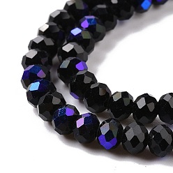 Black Electroplate Opaque Solid Color Glass Beads Strands, Half Rainbow Plated, Faceted, Rondelle, Black, 8x6mm, Hole: 1mm, about 65~68pcs/strand, 15.7~16.1 inch(40~41cm)