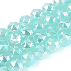 Бледно-бирюзовый Нити из круглых бусин из искусственного нефрита с цветным покрытием, граненые, бледные бирюзовая, 7.5~8.5x7~7.5 мм, отверстие : 1.2~1.6 мм, около 25~26 шт / нитка, 6.89~7.48'' (17.5~19 см)