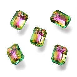 Урожай Роуз Стеклянные стразы подвески, с покрытием на задной стороне, граненые, восьмиугольник прямоугольник, Урожай вырос, 9x6x3 мм, отверстие : 1 мм