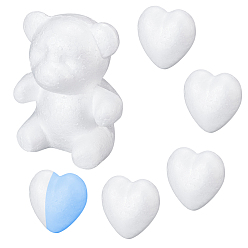White Modelling Polystyrene Foam, DIY Decoration Crafts, Bear and Heart, White, 7pcs/set