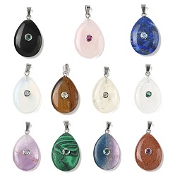 Смешанные камни Природные и синтетические смешанные подвески драгоценных камней, подвески-слезинки с 201 микрофиброй из нержавеющей стали с кубическим цирконием, цвет нержавеющей стали, 29x18x7 мм, отверстие : 5.5x3.5 мм