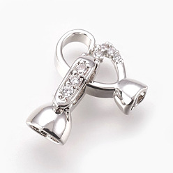 Платинированный Латунные микро проложить кубического циркония раз за застежками, овальные, прозрачные, Реальная платина, 22.5 мм, внутренняя: 3 мм и 4 мм