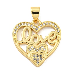 Сердце Стойка металлическая латунная микропрофилированная кубическая циркония подвески, долговечный, без кадмия и без свинца, реальный 18 k позолоченный, сердце, 19x18x2 мм, отверстие : 5x3.5 мм