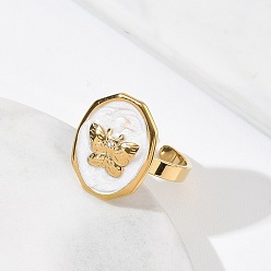 Oval 304 открытые кольца-манжеты из нержавеющей стали для женщин, с эмалью и стразами, бисера имитации жемчуга, золотые, овальные, 18 мм, овальный : 18.5x15.5 mm