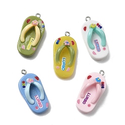 (52) Непрозрачная лаванда Непрозрачные подвески смолы, тапочки-очарование, с платиново-железными петлями, разноцветные, 33.5x16.5x10 мм, отверстие : 2.3 мм