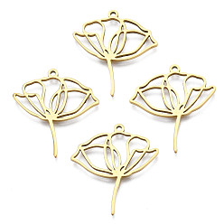 Real 18K Gold Plated 201 Stainless Steel Pendants, Lotus, Real 18K Gold Plated, 27.5x25x1.5mm, Hole: 1.4mm