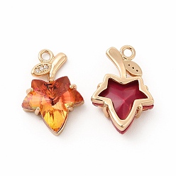 Гиацинт Латунь со стеклянными подвесками k9, амулеты из золотого кленового листа, гиацинт, 20.5x13.5x5.5 мм, отверстие : 1.8 мм